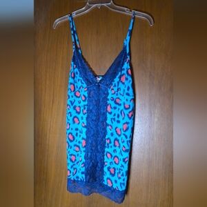 Frederick’s of Hollywood Blue Leopard Lace Camisole & Panty Set Size XL NWOT
